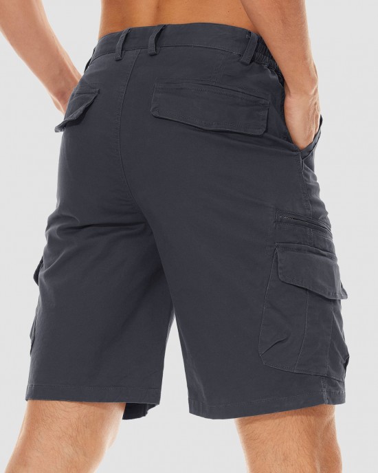 Men Classic Cargo Lightweight Many Pockets Work Elastic Waist Casual Cotton Comfortable Shorts