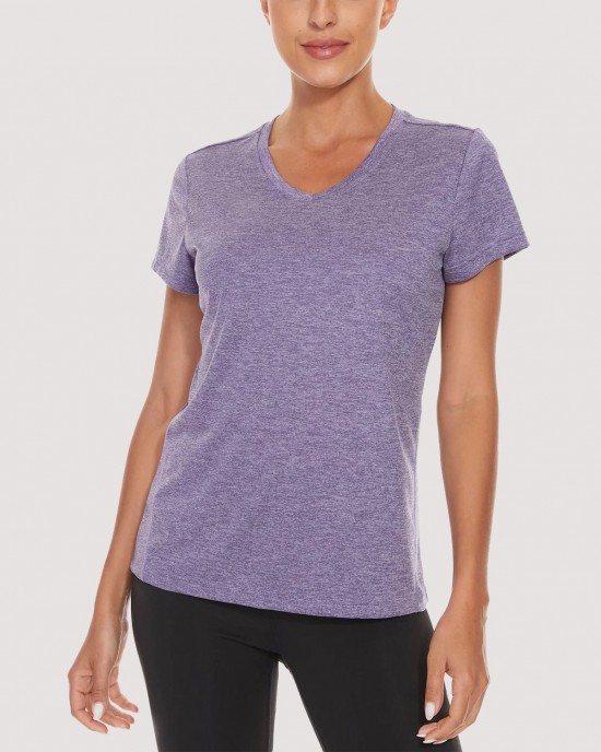 Women's Running T-Shirt Quick Dry V-Neck Yoga Top Tee Shirts