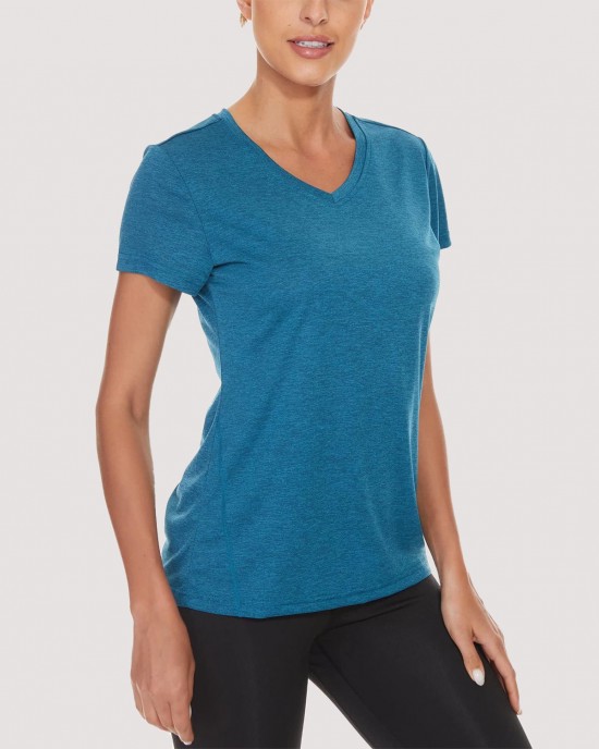 Women's Running T-Shirt Quick Dry V-Neck Yoga Top Tee Shirts