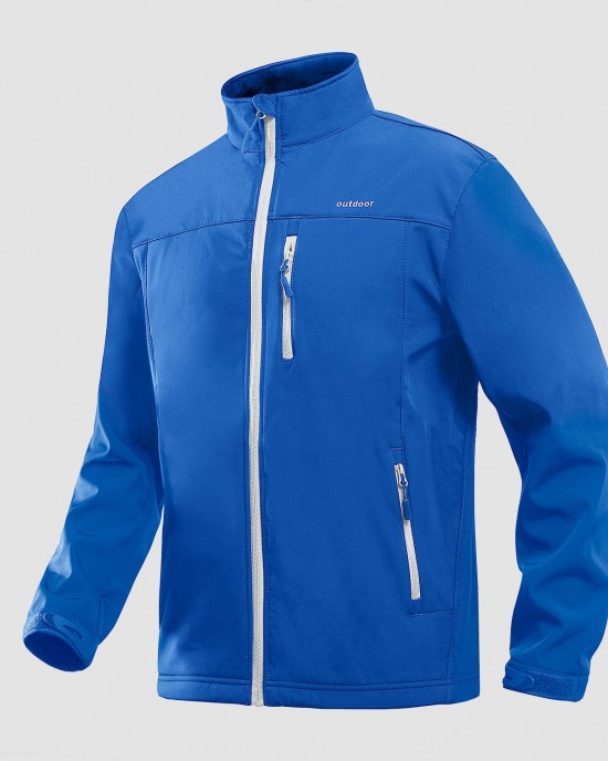 Men's Jackets Spring Fall Waterproof Windproof Coat Fleece Line Softshell with 5 Pockets for Running