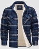 Men's Sherpa Shirt Fleece Lined Flannel Shirt Jacket with 3 Pockets Casual Plaid Button Down Winter Coat