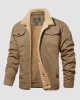 Men's Sherpa Trucker Jacket 5 Pockets Cotton Cargo Jacket Turn-down Collar Winter Coats