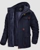 Men's Jacket Winter Cotton Military Trucker Cargo Jacket Fleece Lined Coats With Removable Hood