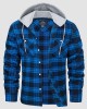 Men's Cotton Flannel Shirts Hoodie Long Sleeve Casual Button Down Plaid Fleece Shirts with 2 Pockets