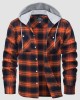 Men's Cotton Flannel Shirts Hoodie Long Sleeve Casual Button Down Plaid Fleece Shirts with 2 Pockets