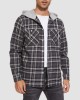 Men's Cotton Flannel Shirts Hoodie Long Sleeve Casual Button Down Plaid Fleece Shirts with 2 Pockets