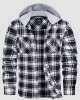 Men's Cotton Flannel Shirts Hoodie Long Sleeve Casual Button Down Plaid Fleece Shirts with 2 Pockets