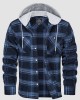 Men's Cotton Flannel Shirts Hoodie Long Sleeve Casual Button Down Plaid Fleece Shirts with 2 Pockets