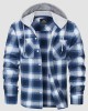 Men's Cotton Flannel Shirts Hoodie Long Sleeve Casual Button Down Plaid Fleece Shirts with 2 Pockets