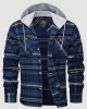 Men's Cotton Flannel Shirts Hoodie Long Sleeve Casual Button Down Plaid Fleece Shirts with 2 Pockets