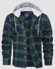 Men's Cotton Flannel Shirts Hoodie Long Sleeve Casual Button Down Plaid Fleece Shirts with 2 Pockets