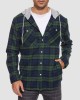 Men's Cotton Flannel Shirts Hoodie Long Sleeve Casual Button Down Plaid Fleece Shirts with 2 Pockets