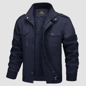 Men's Jacket Winter Military Cargo Work Jacket with 5 Pockets Fleece Lined Thicken Warm Coat