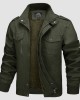 Men's Jacket Winter Military Cargo Work Jacket with 5 Pockets Fleece Lined Thicken Warm Coat