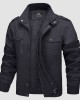 Men's Jacket Winter Military Cargo Work Jacket with 5 Pockets Fleece Lined Thicken Warm Coat