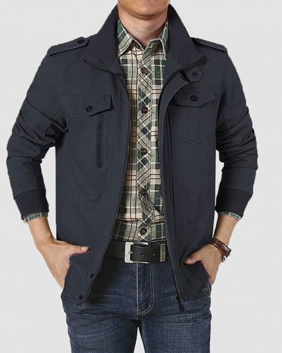 Men's Jacket Winter Military Cargo Work Jacket with 5 Pockets Fleece Lined Thicken Warm Coat