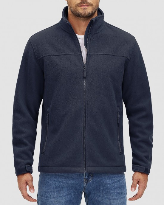 Men's Fleece Jacket with Zipper Pockets Full Zip Lightweight Warm Winter Casual Jacket Coat