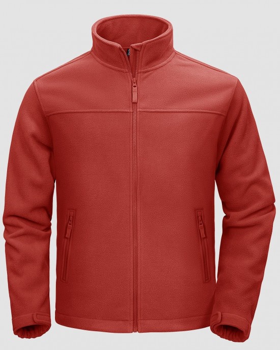 Men's Fleece Jacket with Zipper Pockets Full Zip Lightweight Warm Winter Casual Jacket Coat