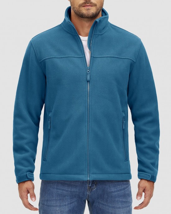 Men's Fleece Jacket with Zipper Pockets Full Zip Lightweight Warm Winter Casual Jacket Coat