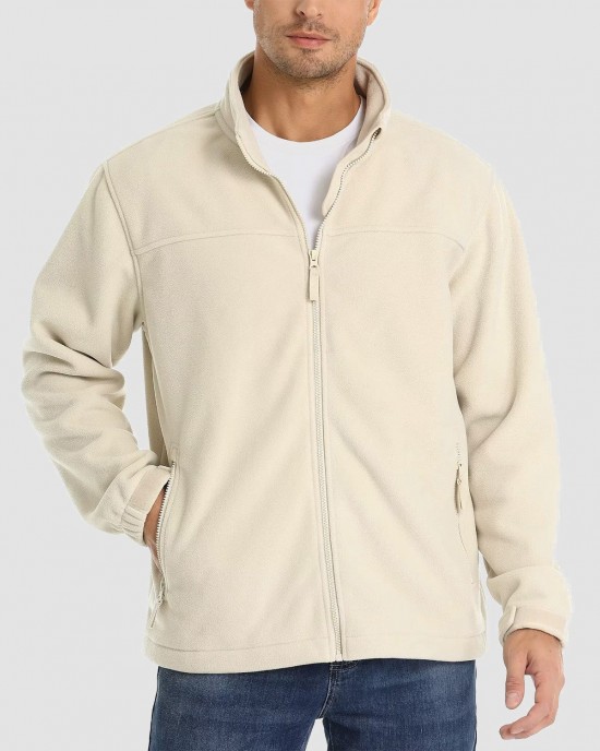 Men's Fleece Jacket with Zipper Pockets Full Zip Lightweight Warm Winter Casual Jacket Coat