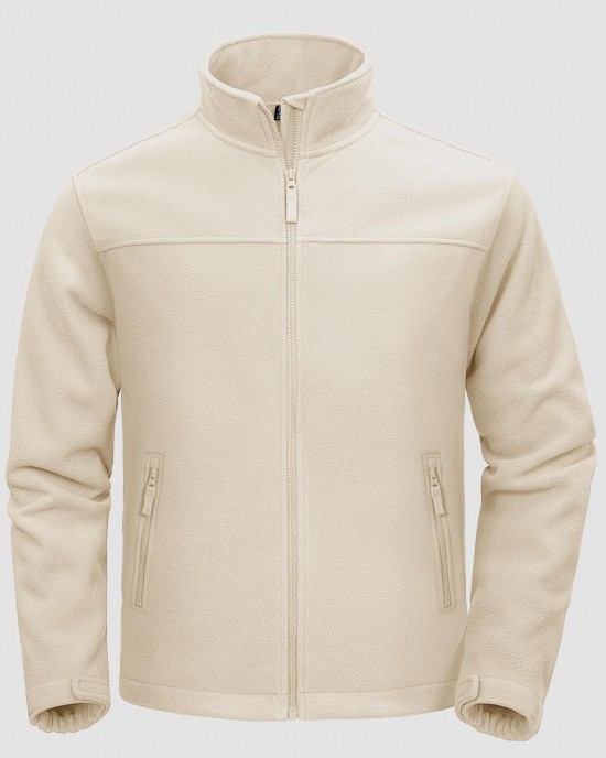 Men's Fleece Jacket with Zipper Pockets Full Zip Lightweight Warm Winter Casual Jacket Coat