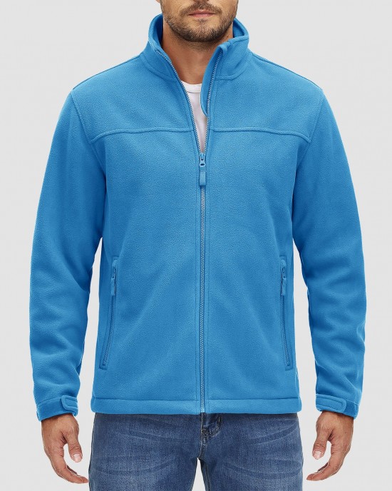 Men's Fleece Jacket with Zipper Pockets Full Zip Lightweight Warm Winter Casual Jacket Coat