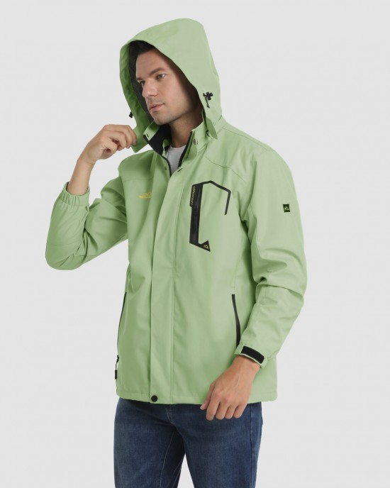 Men's Hooded Water Resistant Rain Jacket Windbreaker with Multi Pockets for Hiking Fishing Runing