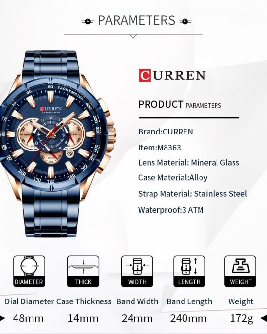 Curren - Stainless Steel Sports Chronograph Quartz Watch