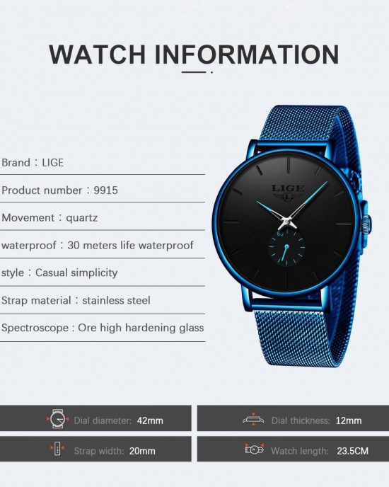 LG9915 - 2020 New Fashion Blue Waterproof Quartz Watch