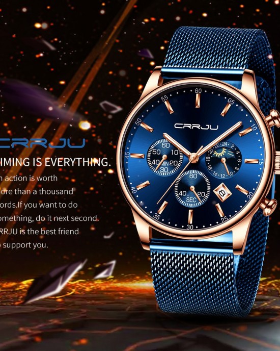 CRRJU - Fashion Stainless Steel Waterproof Quartz Watch