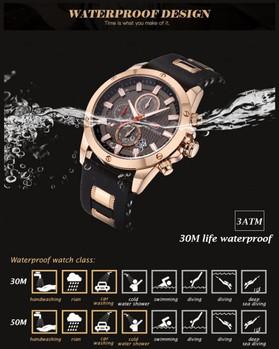 MINI FOCUS - 3D Bolt Design 6 Hands Quartz Watch