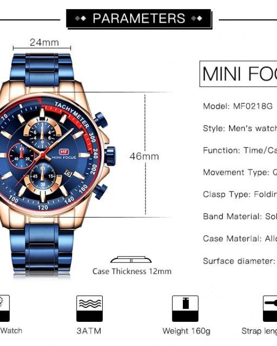 MINI FOCUS - Mens' Multifunction Calendar Sports Quartz Watch