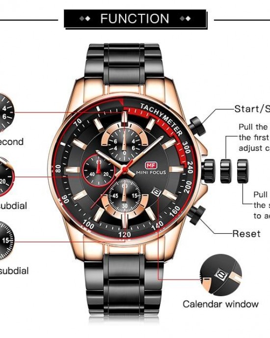 MINI FOCUS - Mens' Multifunction Calendar Sports Quartz Watch