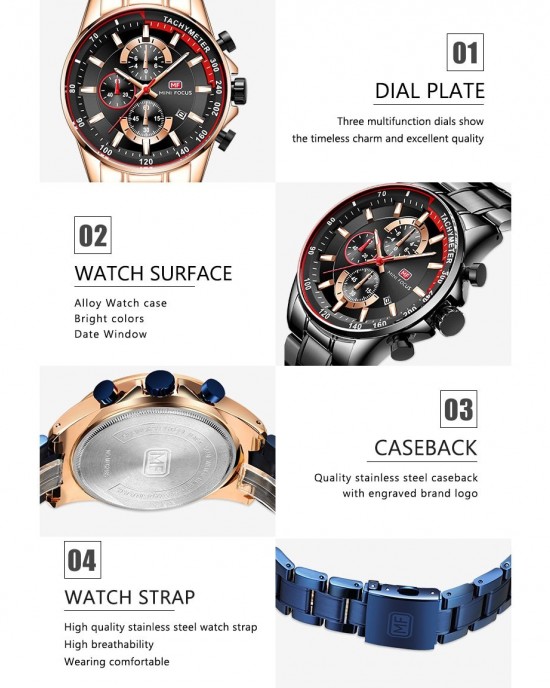 MINI FOCUS - Mens' Multifunction Calendar Sports Quartz Watch