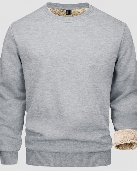 Men's Fleece Lined Sweatshirts Pullover Basic Tops Warm Crewneck Winter Sweater Underwear