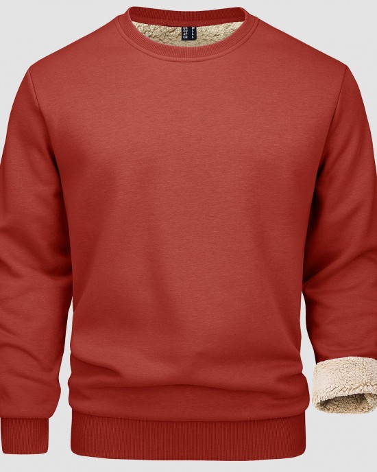 Men's Fleece Lined Sweatshirts Pullover Basic Tops Warm Crewneck Winter Sweater Underwear