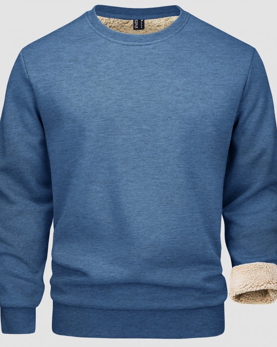 Men's Fleece Lined Sweatshirts Pullover Basic Tops Warm Crewneck Winter Sweater Underwear