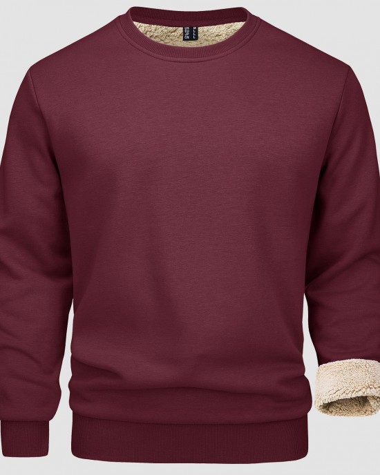 Men's Fleece Lined Sweatshirts Pullover Basic Tops Warm Crewneck Winter Sweater Underwear