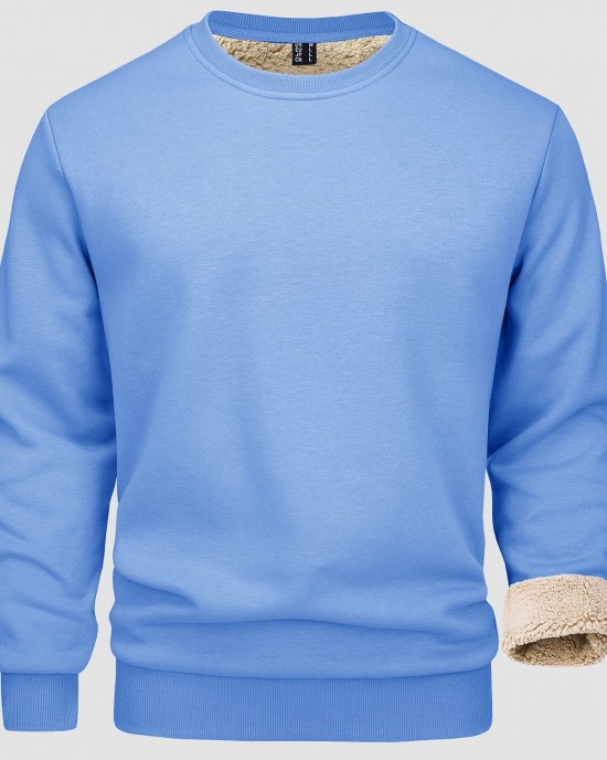 Men's Fleece Lined Sweatshirts Pullover Basic Tops Warm Crewneck Winter Sweater Underwear