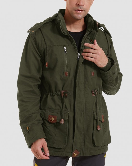 Men Parka Jacket Cotton Cargo Military Army Coat Winter Thick Fleece Warm Overcoat