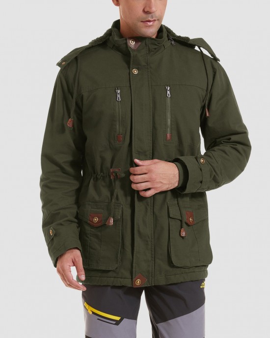 Men Parka Jacket Cotton Cargo Military Army Coat Winter Thick Fleece Warm Overcoat