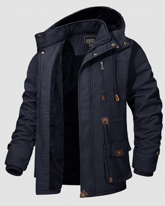 Men Parka Jacket Cotton Cargo Military Army Coat Winter Thick Fleece Warm Overcoat