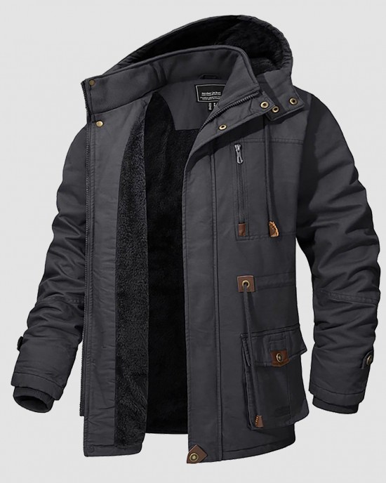 Men Parka Jacket Cotton Cargo Military Army Coat Winter Thick Fleece Warm Overcoat