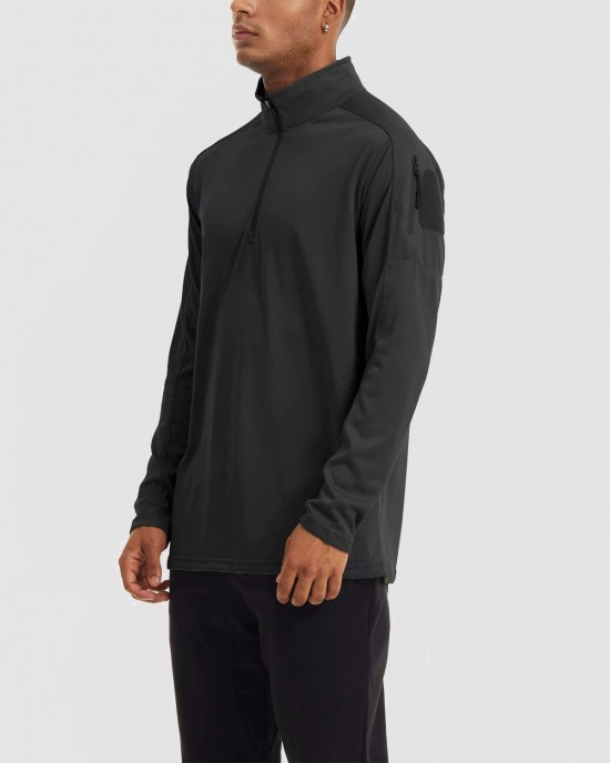 Men's Polo Shirt with Front Zip Tactical Shirts Performance Long Sleeve Golf Shirt