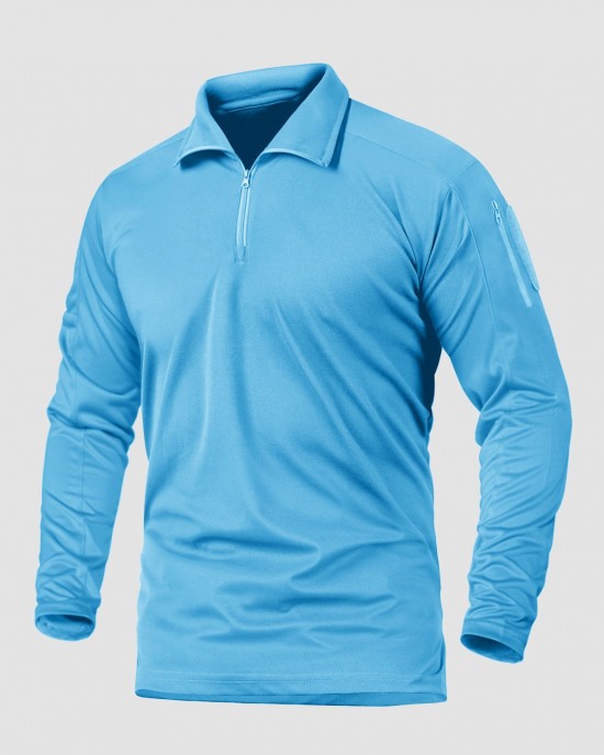 Men's Polo Shirt with Front Zip Tactical Shirts Performance Long Sleeve Golf Shirt