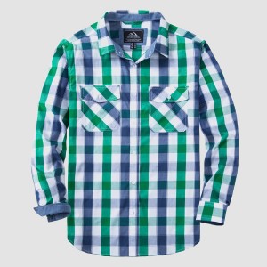 Men's Casual Plaid Button Down Shirts with 2 Pockets Denim Collar Poplin Shirts