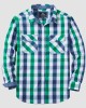 Men's Casual Plaid Button Down Shirts with 2 Pockets Denim Collar Poplin Shirts