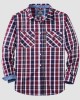 Men's Casual Plaid Button Down Shirts with 2 Pockets Denim Collar Poplin Shirts